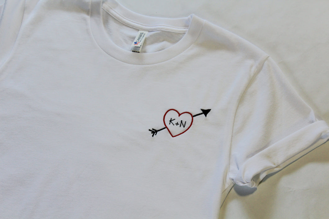 CUSTOM EMBROIDERED PERSONALIZED HEART T-SHIRT